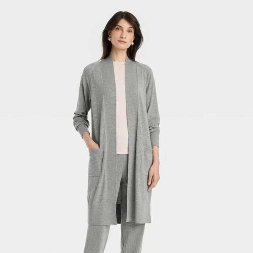 A New Day Women's Gray Longline Cardigan Sweater Size S Recycled Blend Pockets‎